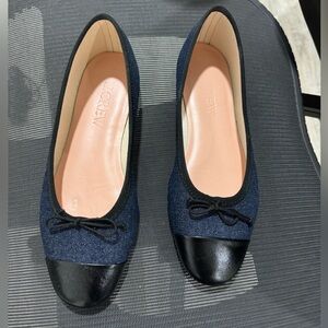 Jcrew Leather & Denim Cap Toe Ballet Flat (Zoe Cap Toe)